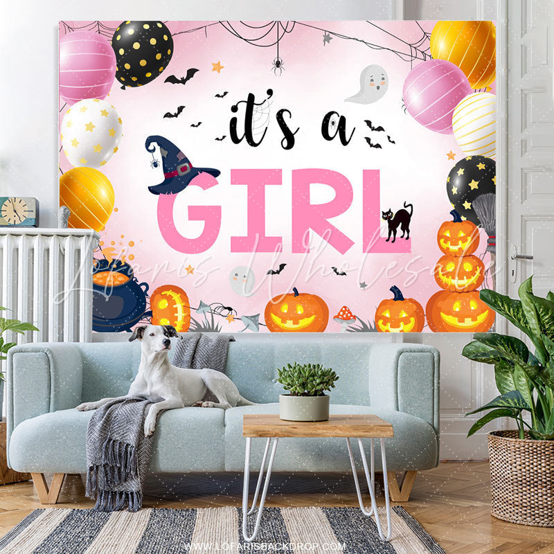 Lofaris Its A Girl Pink Balloon Halloween Baby Shower Backdrop