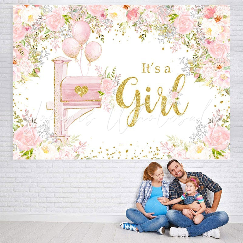 Lofaris Its A Girl Pink Floral Balloon Baby Shower Backdrop
