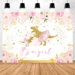 Lofaris Its A Girl Pink Floral Dinosaur Baby Shower Backdrop