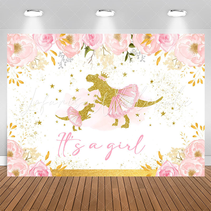 Lofaris Its A Girl Pink Floral Dinosaur Baby Shower Backdrop