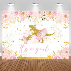 Lofaris Its A Girl Pink Floral Dinosaur Baby Shower Backdrop