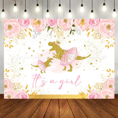 Lofaris Its A Girl Pink Floral Dinosaur Baby Shower Backdrop