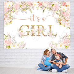 Lofaris Its A Girl Pink Floral Plants Baby Shower Backdrop