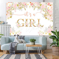 Lofaris Its A Girl Pink Floral Plants Baby Shower Backdrop