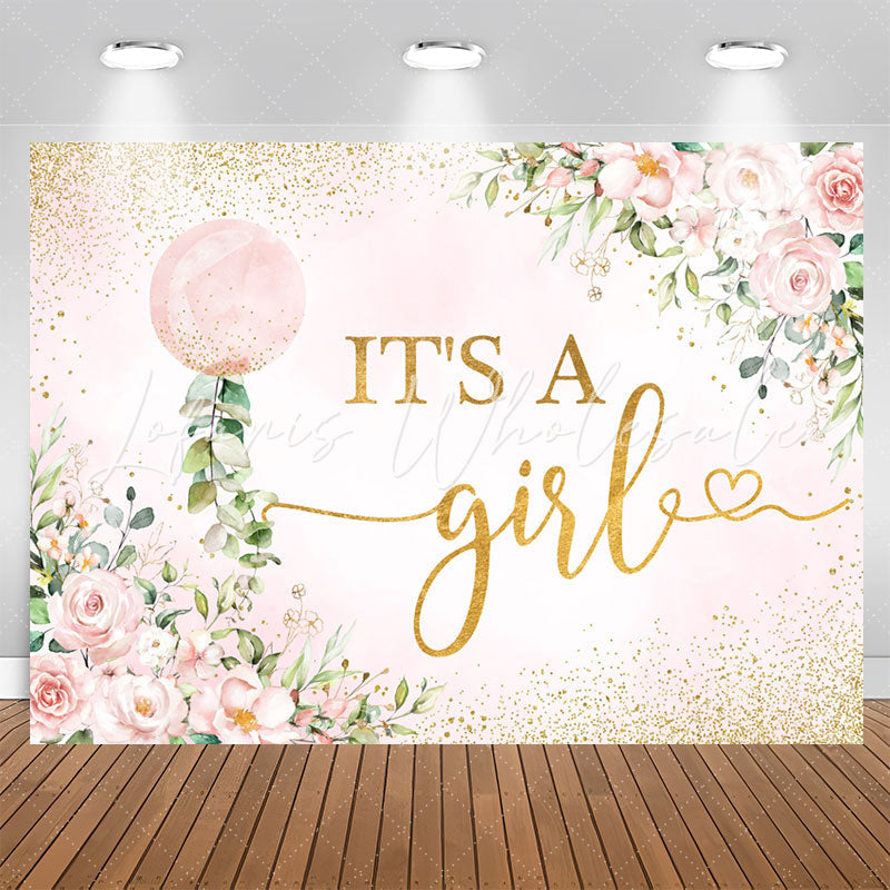 Lofaris Its A Girl Pink Floral Sequin Baby Shower Backdrop