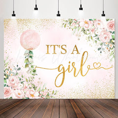 Lofaris Its A Girl Pink Floral Sequin Baby Shower Backdrop
