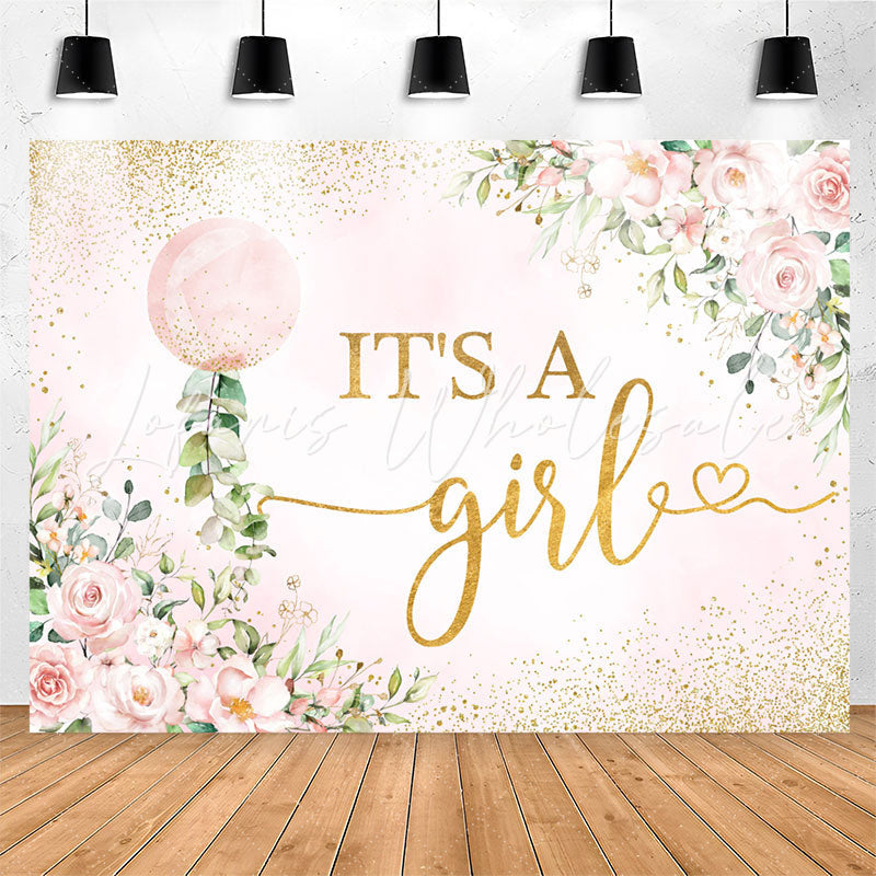 Lofaris Its A Girl Pink Floral Sequin Baby Shower Backdrop