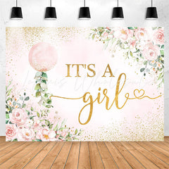 Lofaris Its A Girl Pink Floral Sequin Baby Shower Backdrop