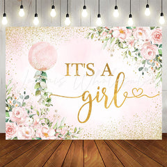Lofaris Its A Girl Pink Floral Sequin Baby Shower Backdrop