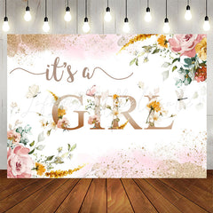 Lofaris Its A Girl Pink Flowers Sequin Baby Shower Backdrop