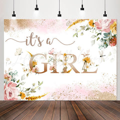 Lofaris Its A Girl Pink Flowers Sequin Baby Shower Backdrop