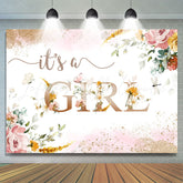 Lofaris Its A Girl Pink Flowers Sequin Baby Shower Backdrop