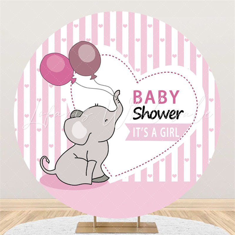 Lofaris Its A Girl Pink Strip Elephant Baby Shower Circle Backdrop