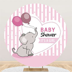 Lofaris Its A Girl Pink Strip Elephant Baby Shower Circle Backdrop