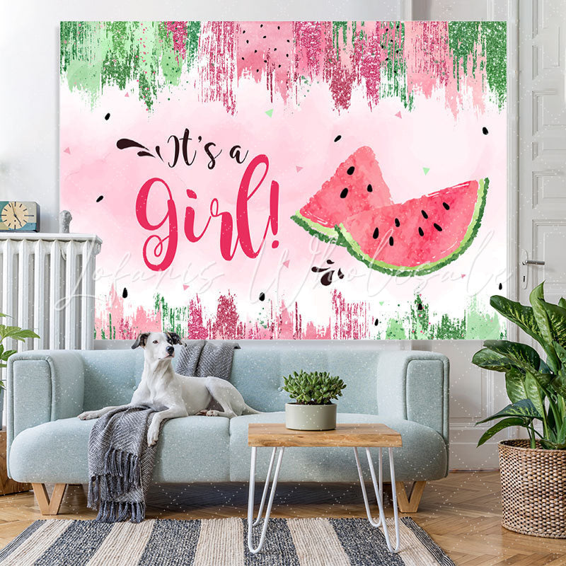 Lofaris Its A Girl Summer Green Watermelon Baby Shower Backdrop