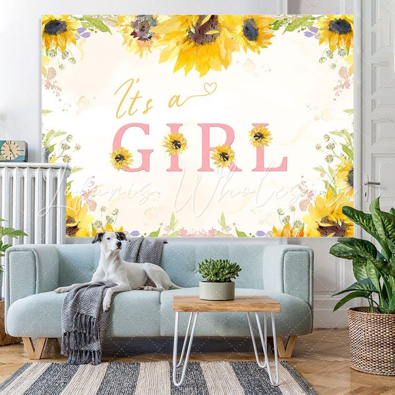 Lofaris Its A Girl Sunflower Decoration Backdrop for Baby Shower