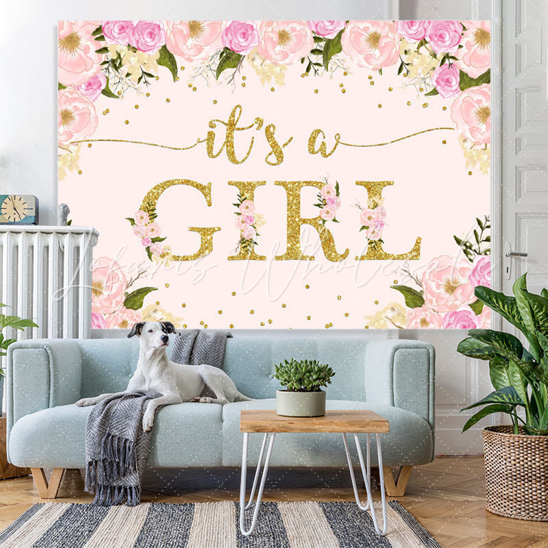 Lofaris Its A Girl Sweet Pink And Floral Baby Shower Backdrop