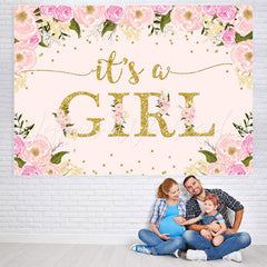 Lofaris Its A Girl Sweet Pink And Floral Baby Shower Backdrop
