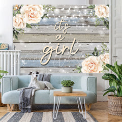 Lofaris Its A Girl Wood Pale Orange Floral Baby Shower Backdrop