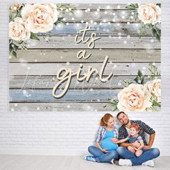 Lofaris Its A Girl Wood Pale Orange Floral Baby Shower Backdrop