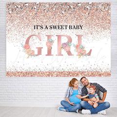 Lofaris Its A Sweet Baby Girl Pink Floral Glitter Backdrop for Shower
