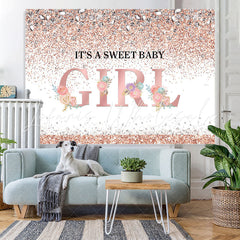 Lofaris Its A Sweet Baby Girl Pink Floral Glitter Backdrop for Shower