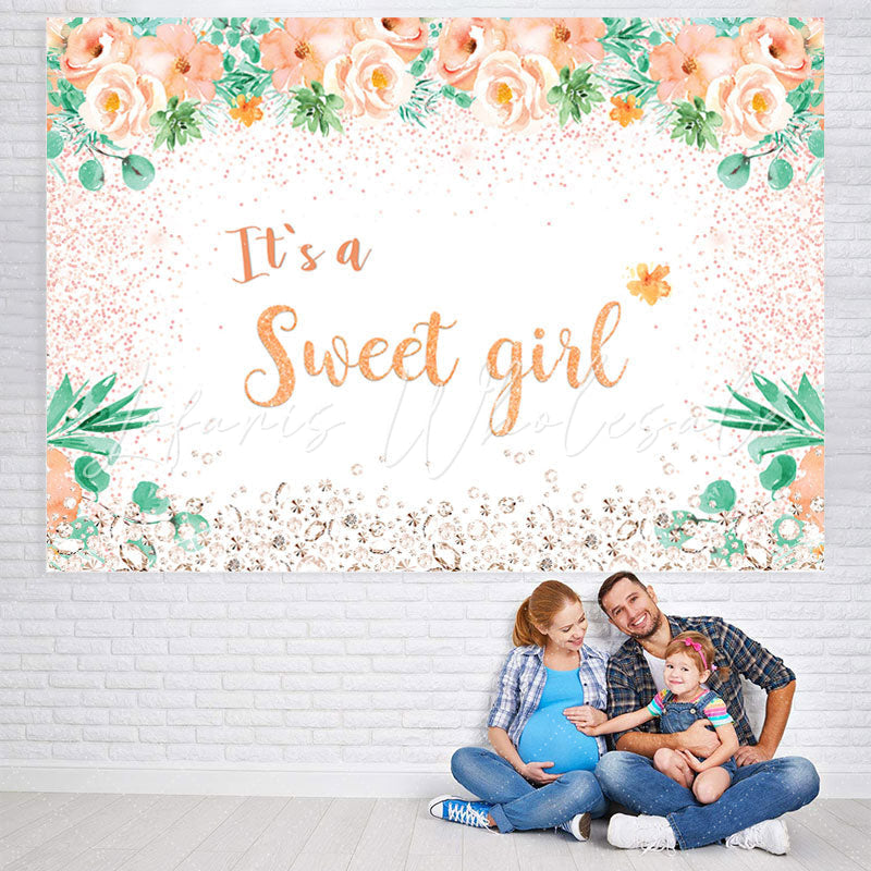 Lofaris Its A Sweet Girl Orange Flowers Baby Shower Backdrop