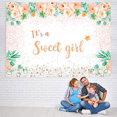 Lofaris Its A Sweet Girl Orange Flowers Baby Shower Backdrop