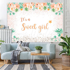 Lofaris Its A Sweet Girl Orange Flowers Baby Shower Backdrop