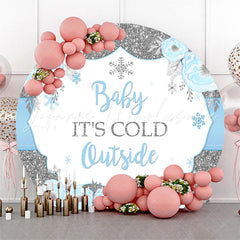 Lofaris Its Cold Outside Blue Round Baby Shower Backdrop
