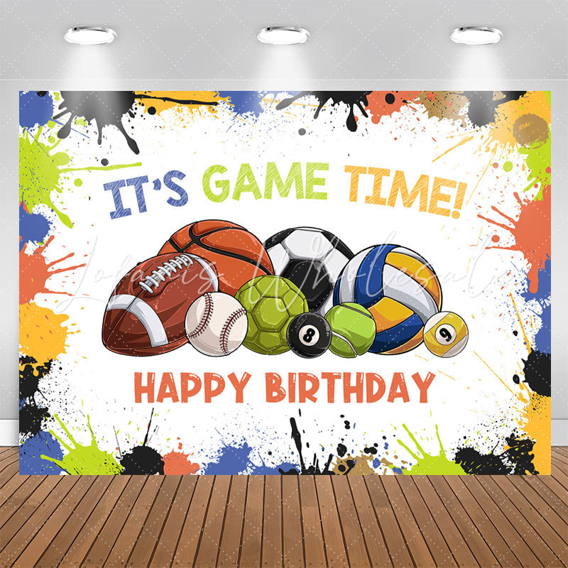 Lofaris Its Game Time Balls Sport Boy Birthday Backdrop
