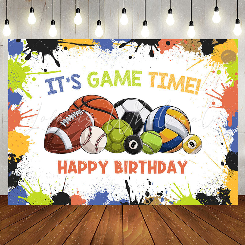 Lofaris Its Game Time Balls Sport Boy Birthday Backdrop
