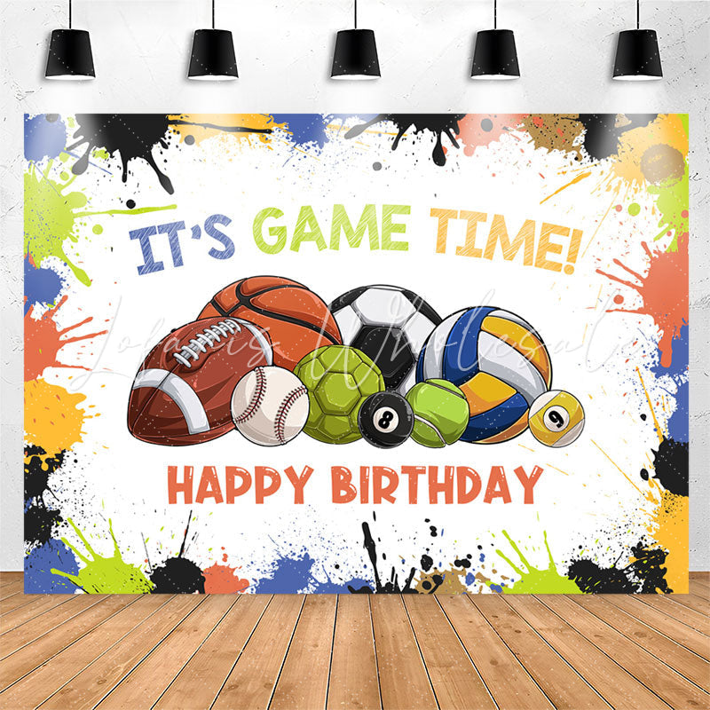 Lofaris Its Game Time Balls Sport Boy Birthday Backdrop