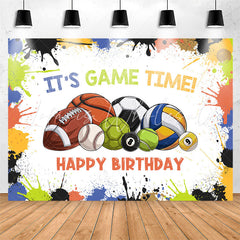 Lofaris Its Game Time Balls Sport Boy Birthday Backdrop