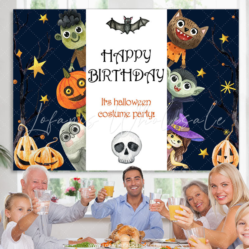Lofaris Its Halloween Costume Party Happy Birthday Backdrop