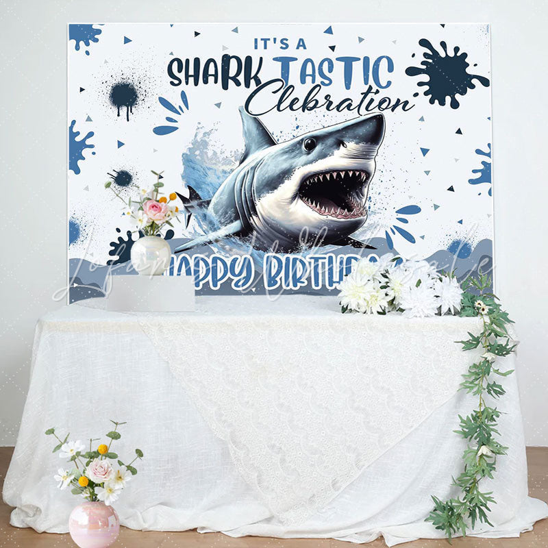 Lofaris Its Shark Tastic Clebration Happy Birthday Backdrop