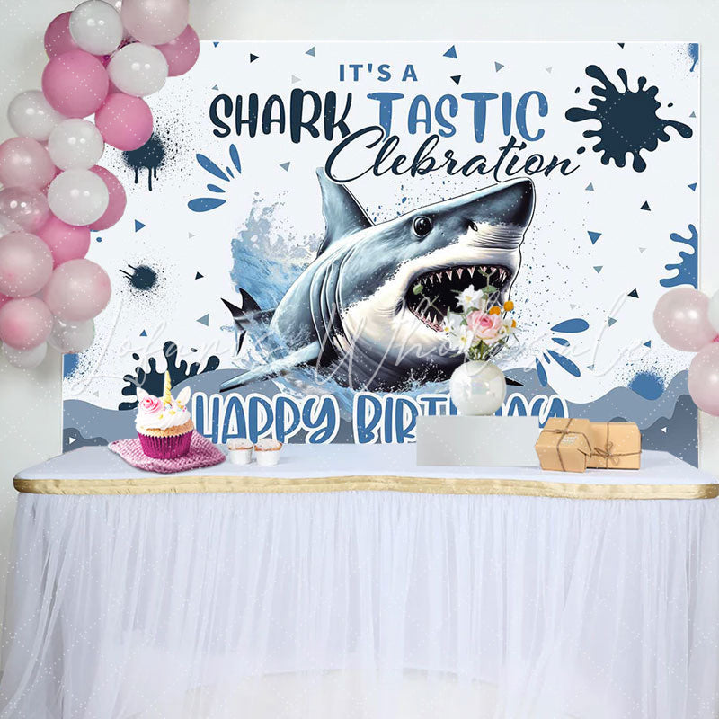 Lofaris Its Shark Tastic Clebration Happy Birthday Backdrop