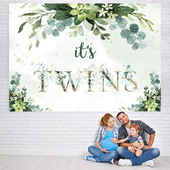 Lofaris Its Twins Green Leaves Backdrop for Baby Shower