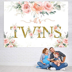 Lofaris Its Twins Pink Florals Baby Shower Backdrop for Girl