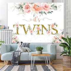 Lofaris Its Twins Pink Florals Baby Shower Backdrop for Girl