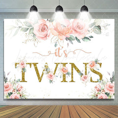 Lofaris Its Twins Pink Florals Baby Shower Backdrop for Girl