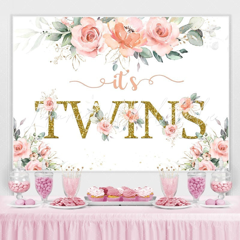 Lofaris Its Twins Pink Florals Baby Shower Backdrop for Girl