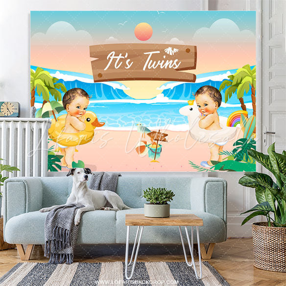 Lofaris Its Twins Sunset Hawaii Beach Baby Shower Backdrop