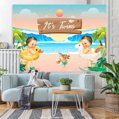 Lofaris Its Twins Sunset Hawaii Beach Baby Shower Backdrop