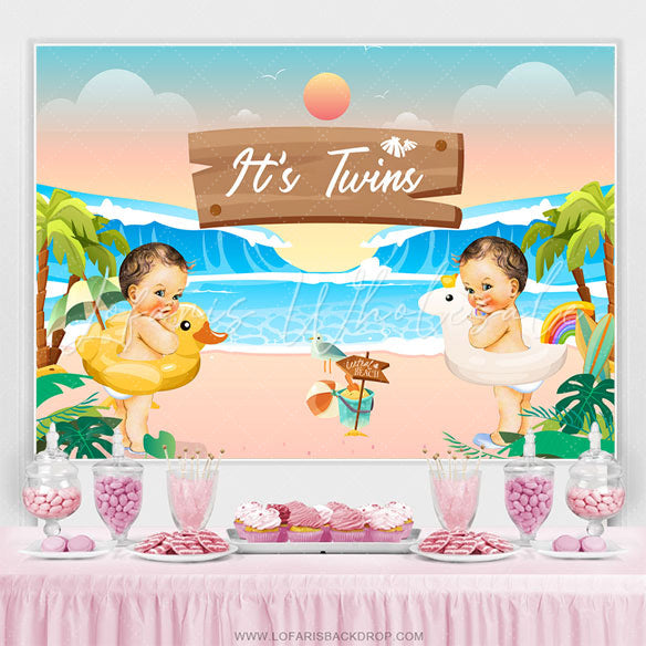 Lofaris Its Twins Sunset Hawaii Beach Baby Shower Backdrop