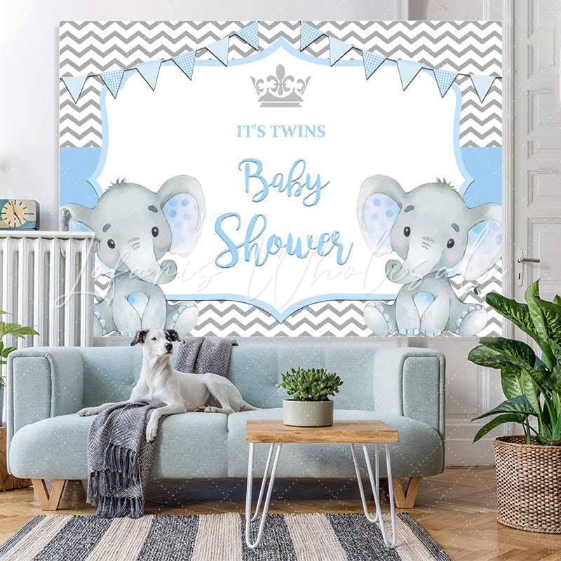 Lofaris It’S Twins Two Baby Blue Elephants Shower Backdrop