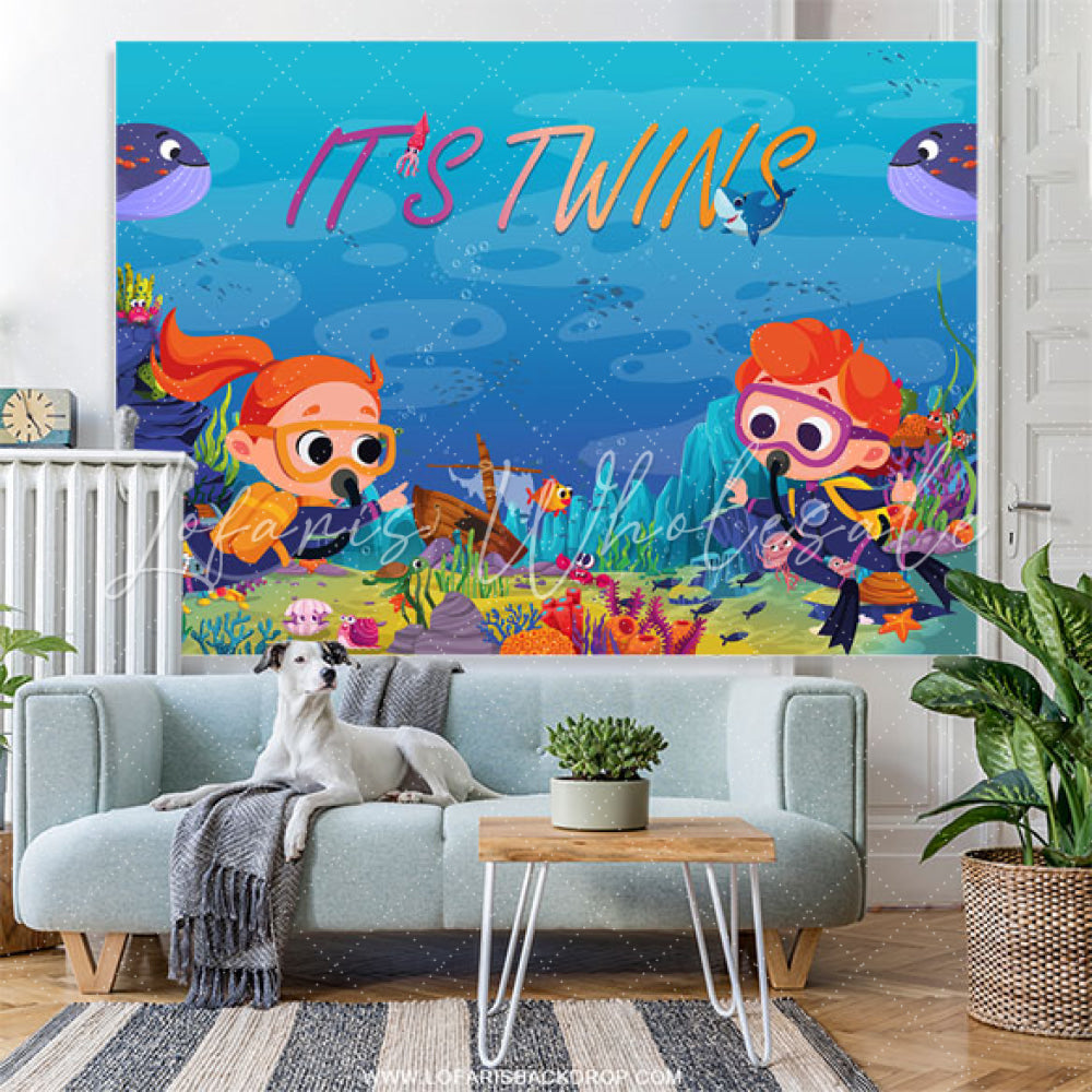 Lofaris Its Twins Undersea Expedition Baby Shower Backdrop