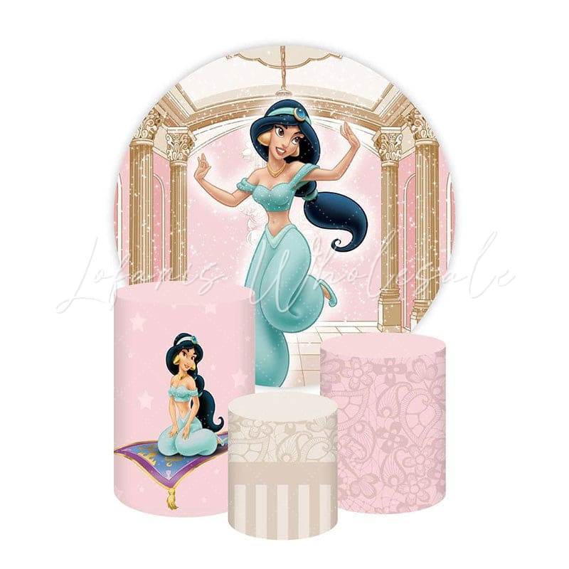Jasmine Princess Disney Themed Round Backdrop and Cylinders Kit