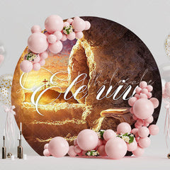 Jesus He Lives Round Backdrop for Religious Event