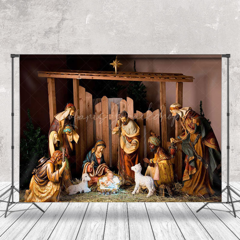 Lofaris Jesus Nativity Lamb Straw Shed Christmas Backdrop